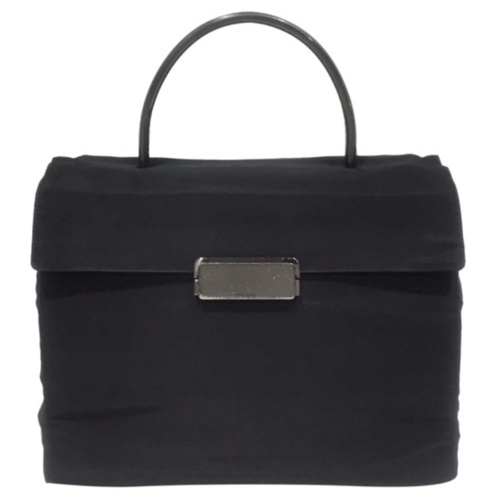 Prada black nylon metal top handle vintage bag